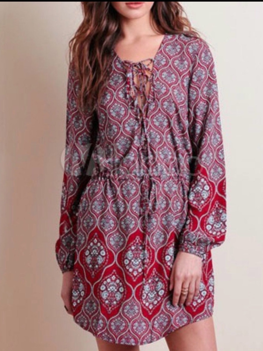 Cotton Candy LA Red Long Sleeve Printed Tie-Back dress